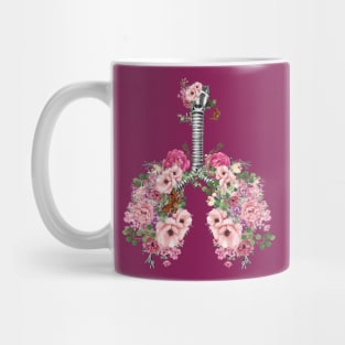 Lung Anatomy, pink roses, Cancer Awareness Mug